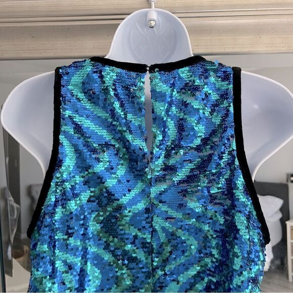 ZARA WOMAN SEQUINNED TOP WITH TRIMS BLUE / GREEN SIZE M. - Picture 6 of 9